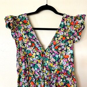 GAP bright floral flutter sleeve midi dress